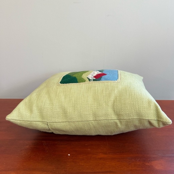 Needlepoint Pillow Scenic Farmhouse Landscape Handmade, 15x15” - Picture 4 of 7